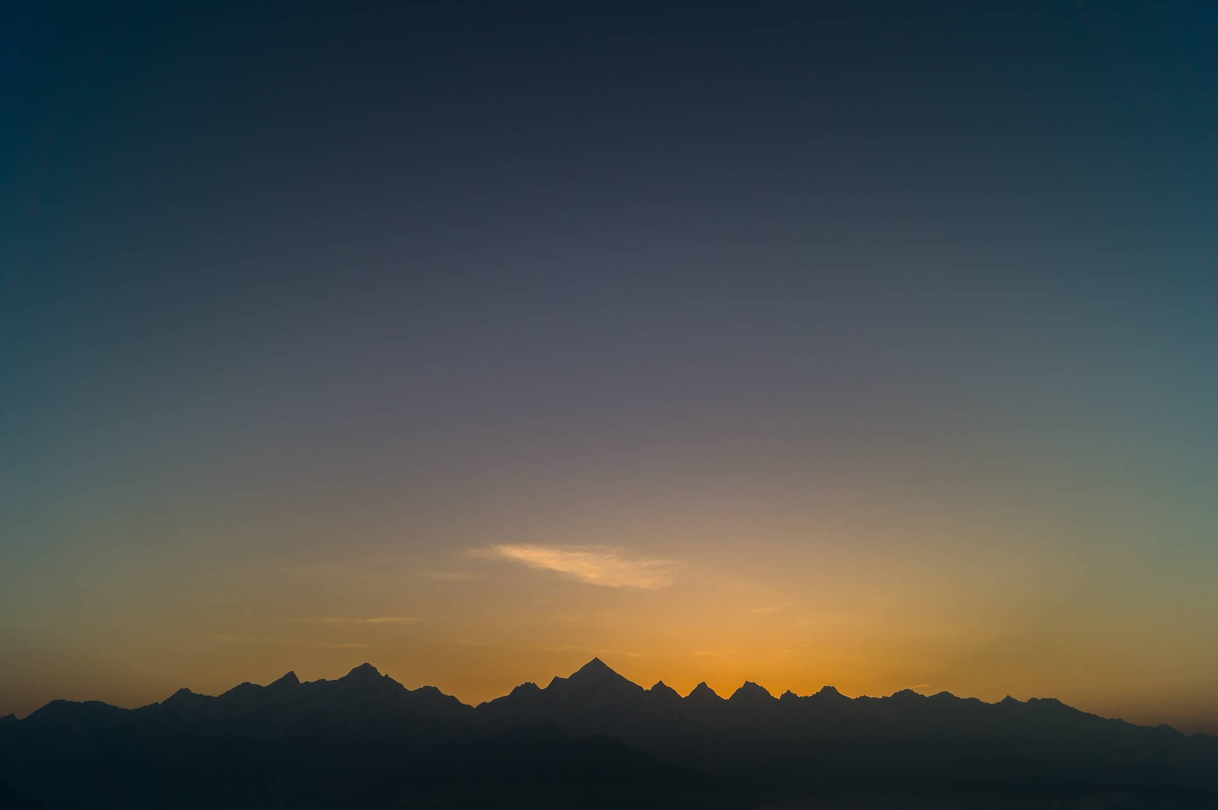 The Panchachuli peaks silhouetted at dusk